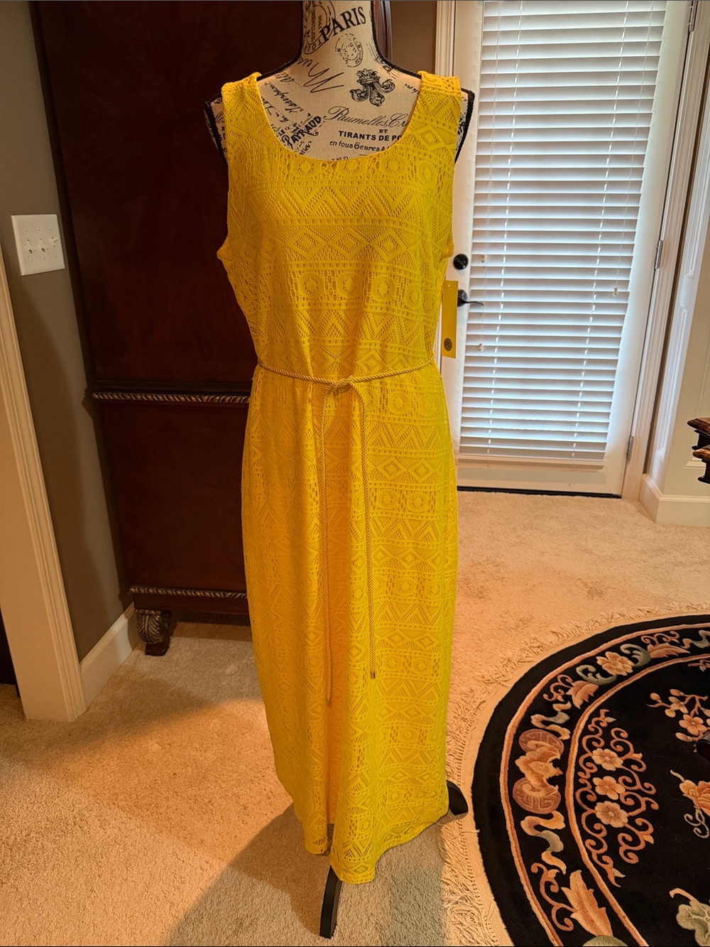Tacera Bright Yellow Lace Maxi Dress with Waist Tie
